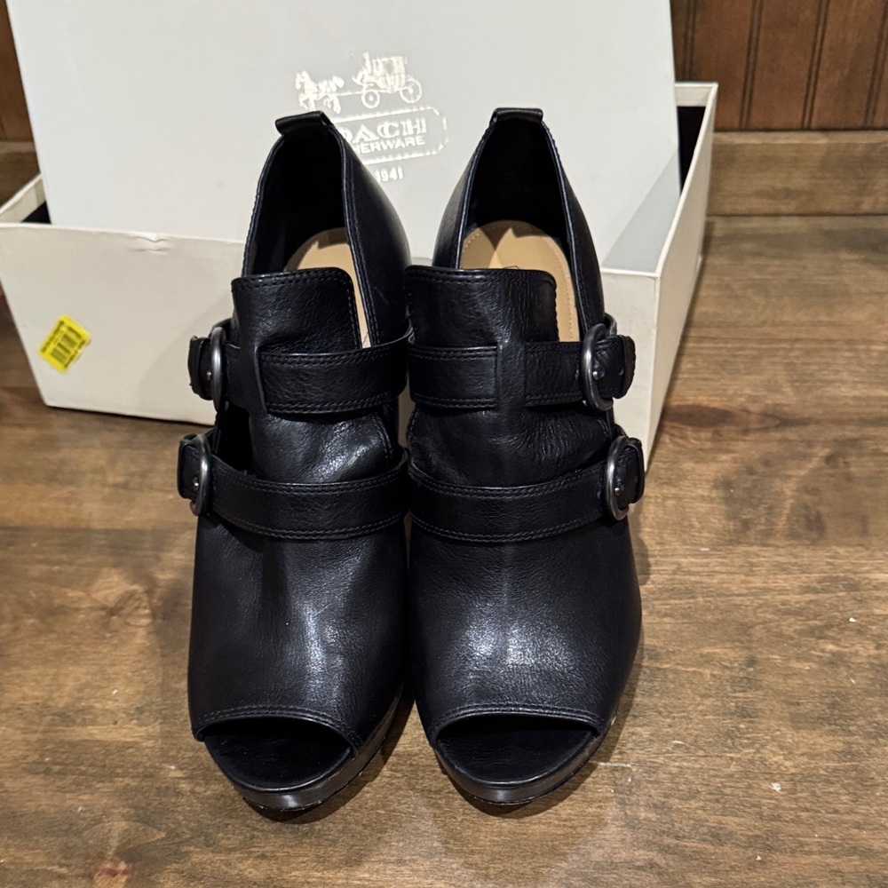 Coach Black Peep-Toe Heeled Boots